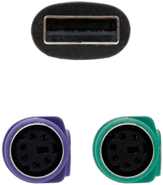 Nanocable Conversor 2 x PS/2 Hembra a USB Tipo A Macho, 15 cm, Negro